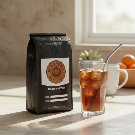 Cold Brew Coffee with smooth chocolate, toffee, and floral tones in a glass jar with ice