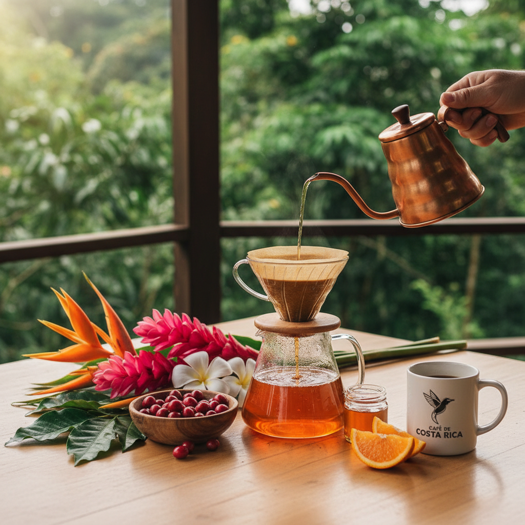 Costa Rica medium roast coffee beans from Alajuela with sweet apple, raisin, and honey notes