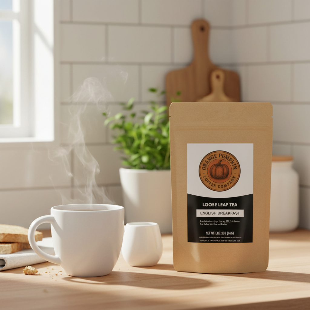 English Breakfast tea cup with milk and sugar, rustic blend of African and Indian tea