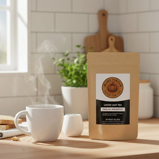 English Breakfast tea cup with milk and sugar, rustic blend of African and Indian tea