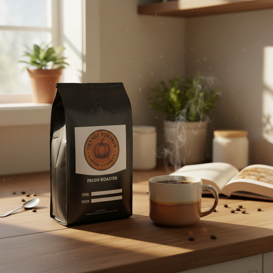 Freshly roasted medium roast Guatemala coffee beans from Antigua with dark chocolate, bright fruit, and butterscotch notes