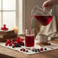 Cup of hibiscus berry tea with organic hibiscus flowers and mixed berry flavors