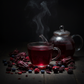 Cup of Hibiscus Berry Tea with organic hibiscus flowers and berry flavors