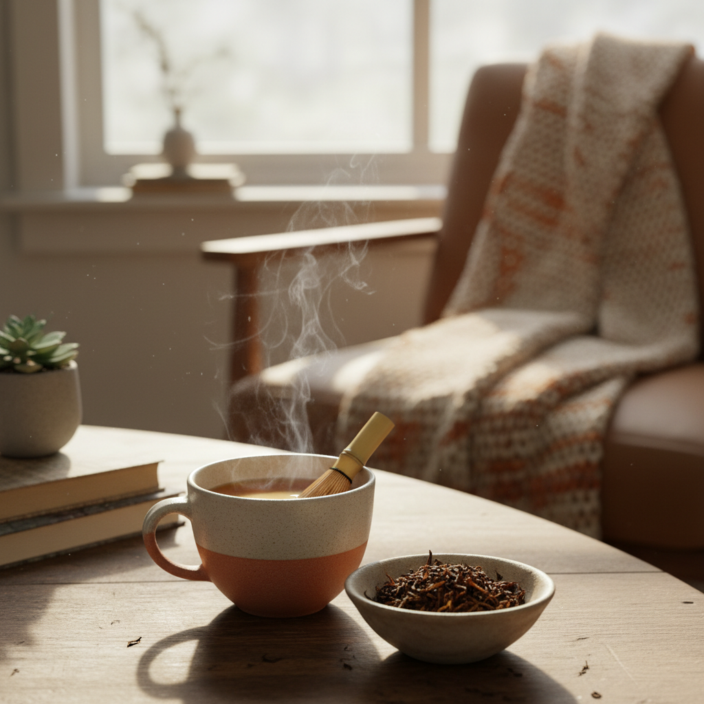 Hojicha roasted green tea powder in bowl with toasted cereal and umami notes