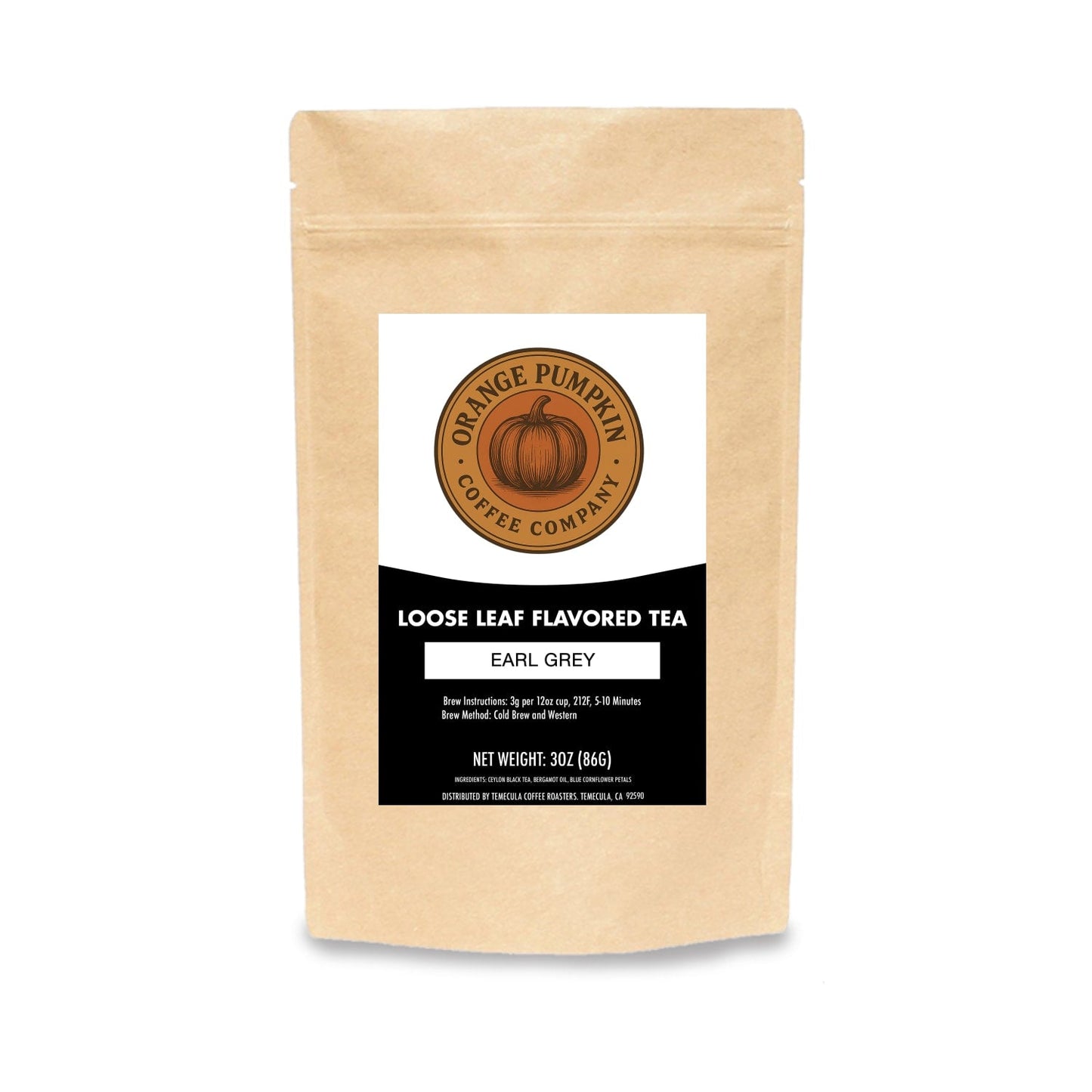 Earl Grey loose leaf tea with Ceylon OP, bergamot oil, and blue cornflowers showcasing orange, floral, and malt notes