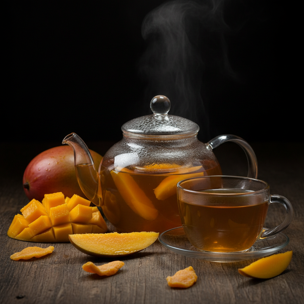 Refreshing Mango Treat tea with mango and fruity flavors served hot and iced