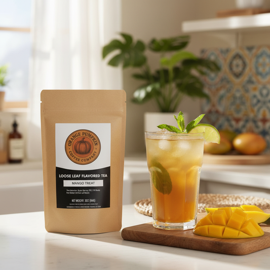 Refreshing Mango Treat tea with mango flavor in hot and iced options