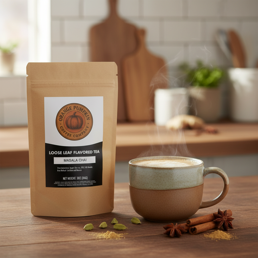 Steaming cup of bold and spicy Indian Masala Chai with milk and aromatic spices