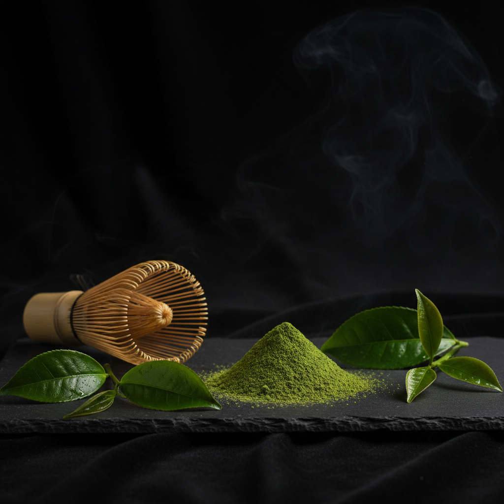 Ceremonial matcha powder vibrant green finely ground for traditional tea and latte preparation