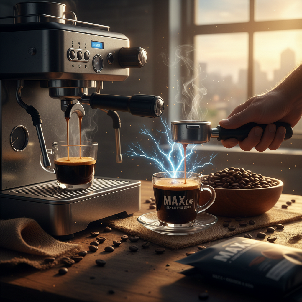 Max Caf Blend medium roast coffee beans with high caffeine and bold flavor