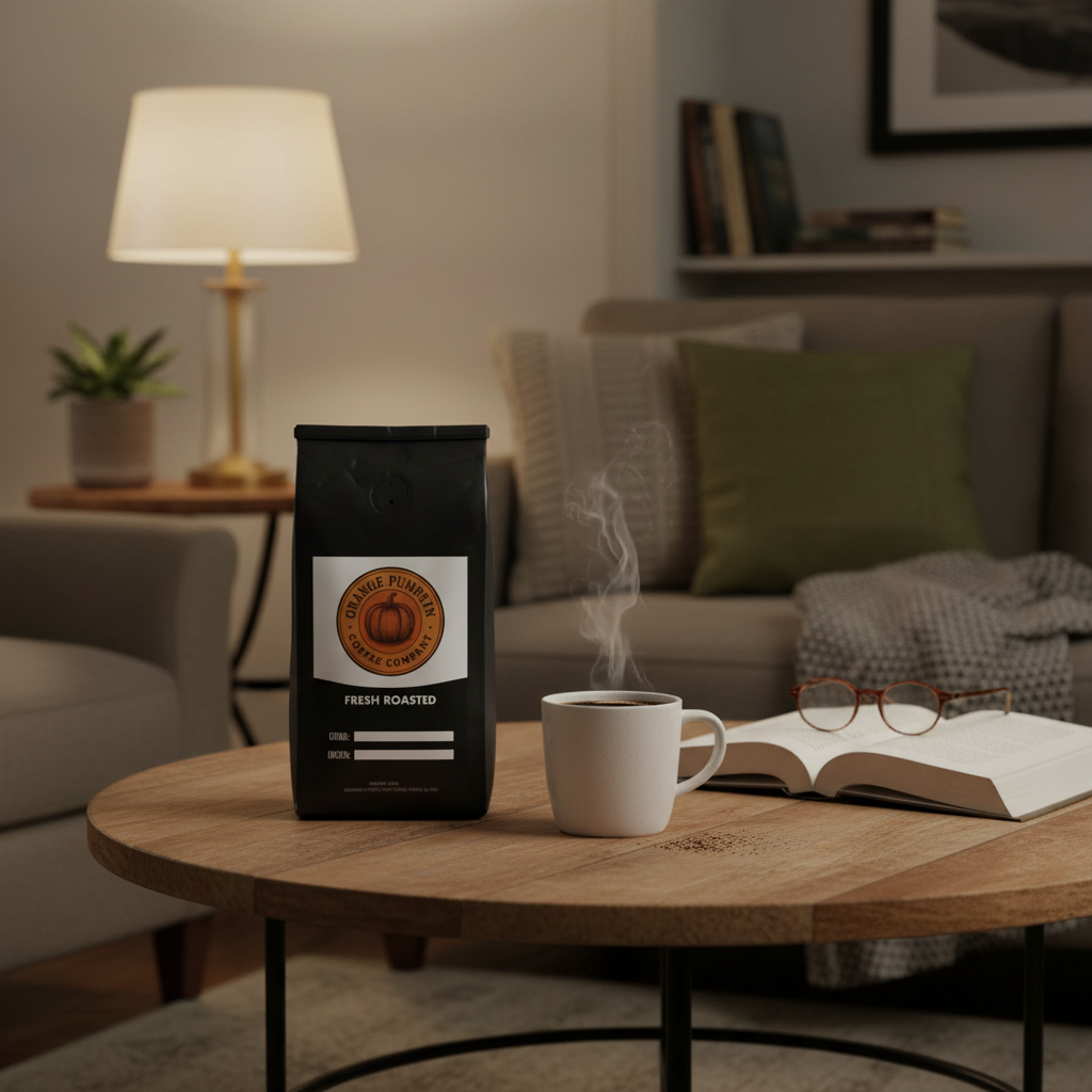 Bag of Peru Decaf medium roast coffee with caramel, smooth, and citrus tasting notes